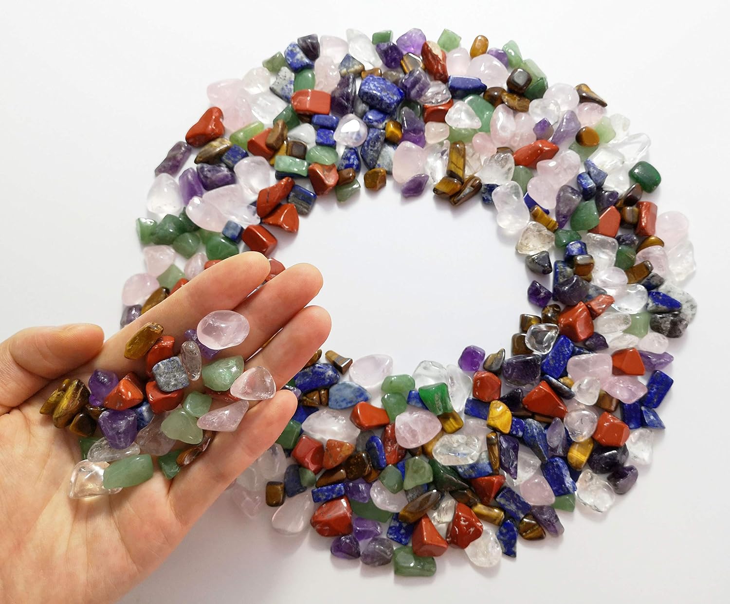 Cristal natural 7 piedras de chakra de cuarzo rosa, amatista, lapislázuli, jaspe, jade, ojo de tigre para sanación de energía de cristal,