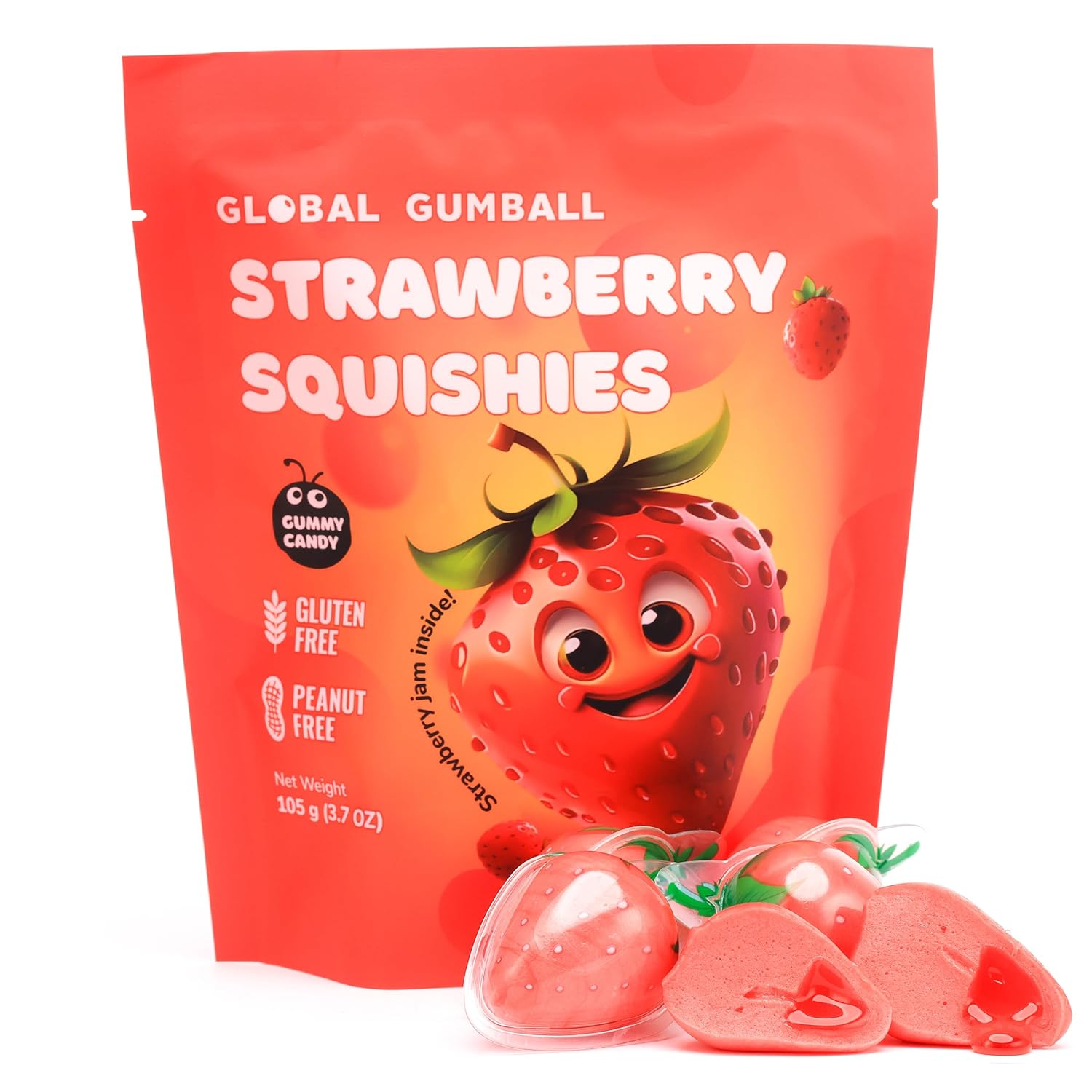 Gummy Candy – Gomitas rellenas de gelatina, caramelos de fresa rellenos de mermelada de fresa real, 5 piezas de caramelos masticables envueltos