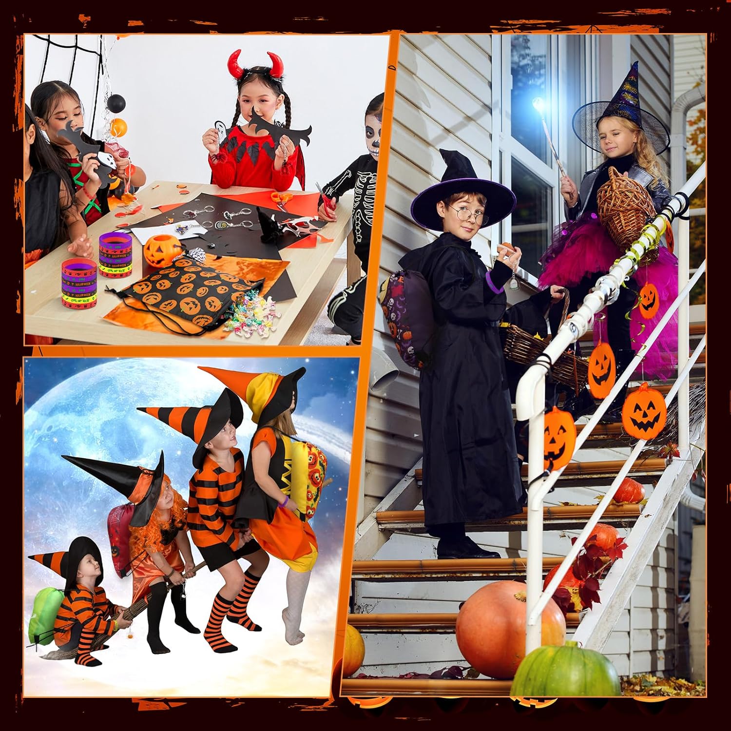 48 piezas de recuerdos de fiesta de Halloween, 16 bolsas con cordón para fiesta de Halloween, bolsas de dulces para dulce o truco, 16 pulseras de