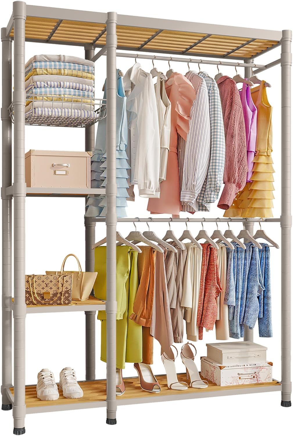 Perchero resistente para ropa de 800 libras de capacidad, perchero de metal independiente con estantes, estantes de ropa comercial para colgar ropa,