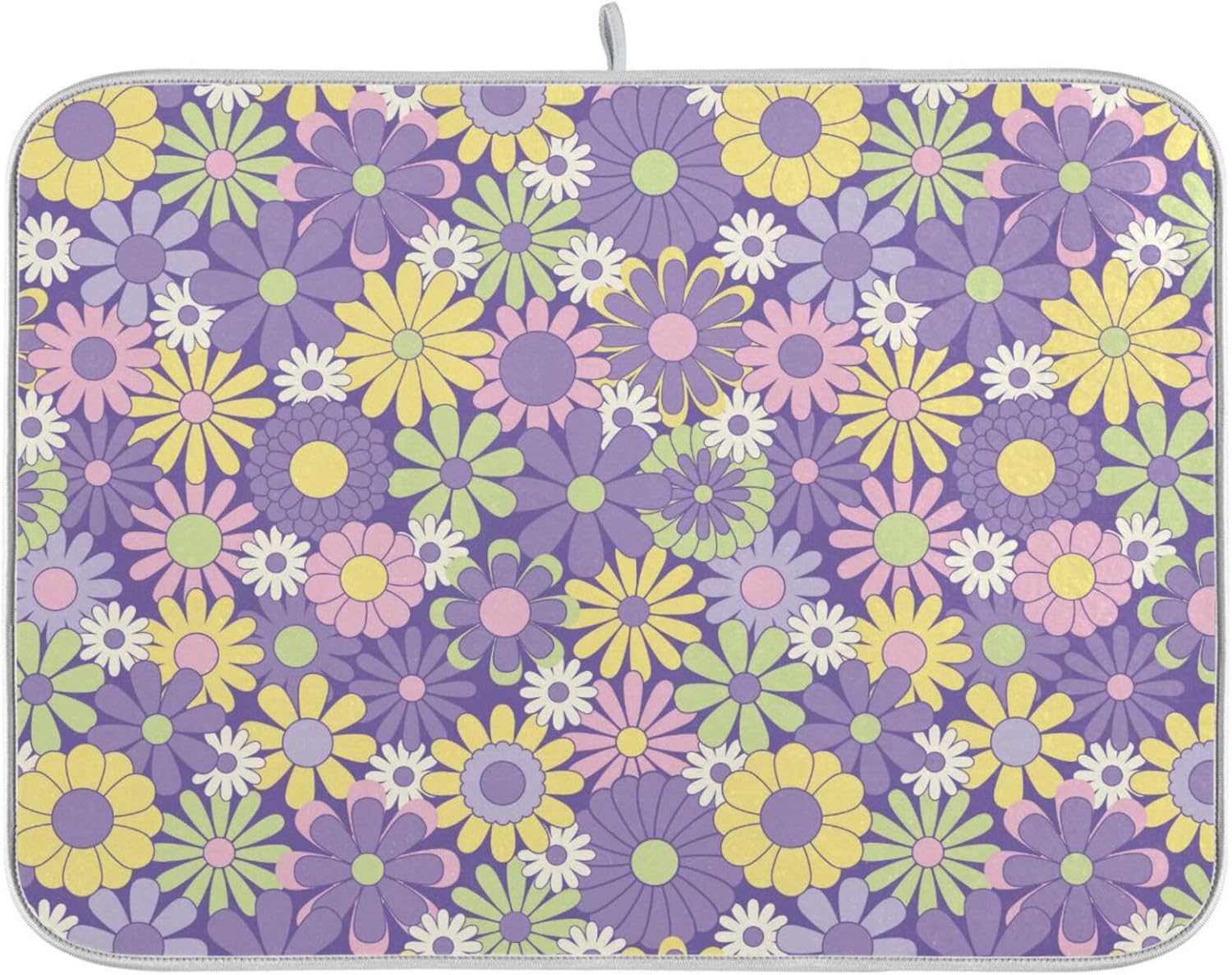 Colorful Flowers Painting Dish Mat Washnable Absorbent Kitchen Countertop Decor Countertop Protector Heat Resistant Tapete Para Cocina 16” x 18”