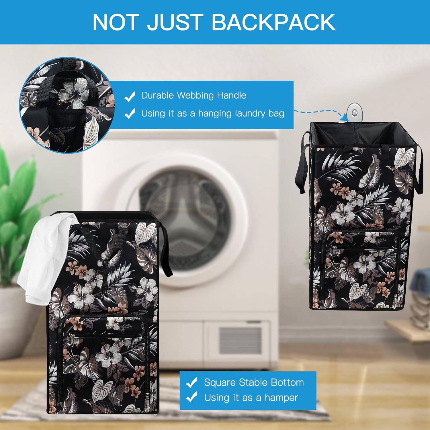 Bukere Mochila de lavandería para estudiantes universitarios, artículos esenciales de habitación, cesta de lavandería extragrande, bolsa de