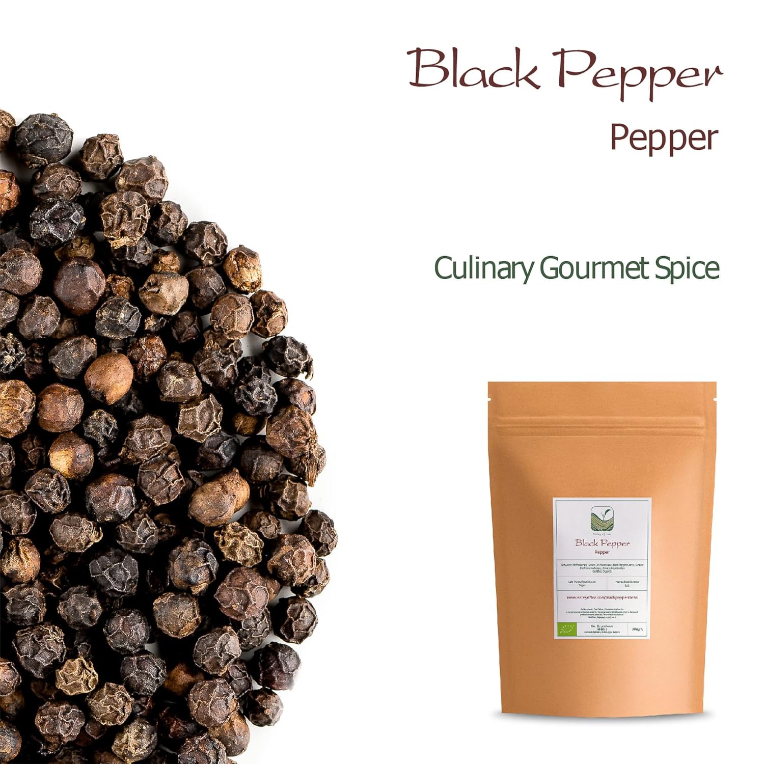 Pimienta negra granos enteros orgánicos – Pimienta negra gourmet – Granos de pimienta negra para recambio de molinillo – Molinillo de pimienta,