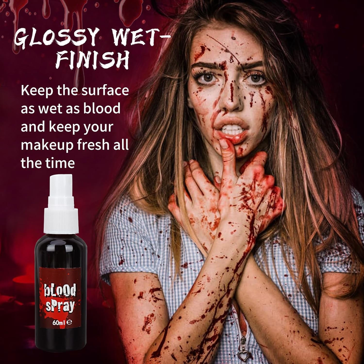 Spray de maquillaje de sangre falsa, paquete de 2 unidades, efectos realistas, sangre falsa lavable para heridas de cicatrices y ropa, sangre falsa