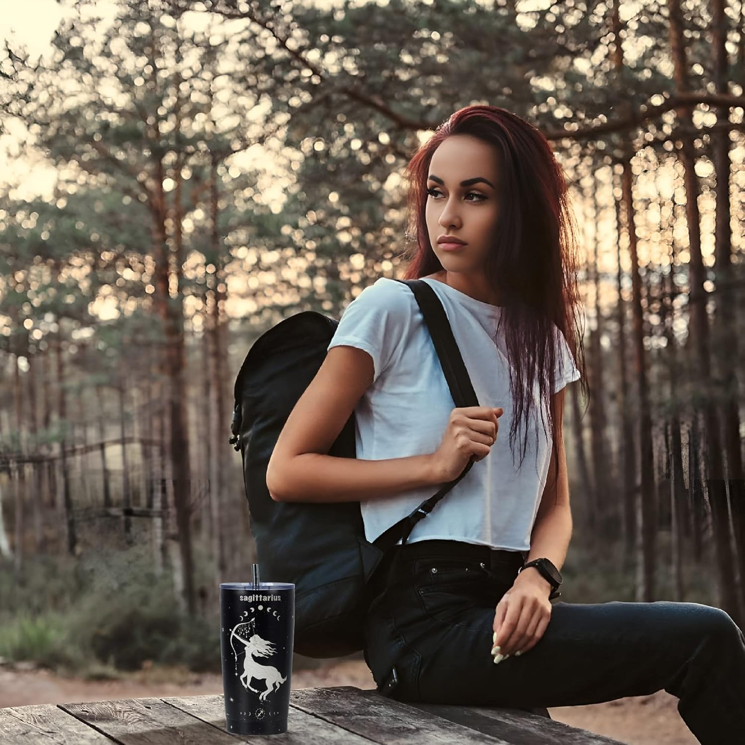 Vaso del zodiaco de Sagitario, regalo perfecto de astrología para mujeres y hombres, taza de viaje aislada de acero inoxidable de 20 onzas con tapa