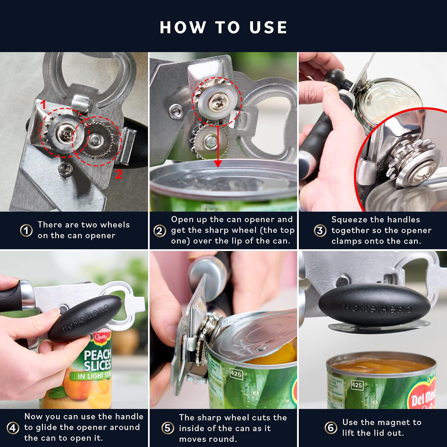 Abrelatas manual para latas con borde liso, abrelatas para personas mayores, abrelatas de mano de acero inoxidable, abrelatas de mano de alta