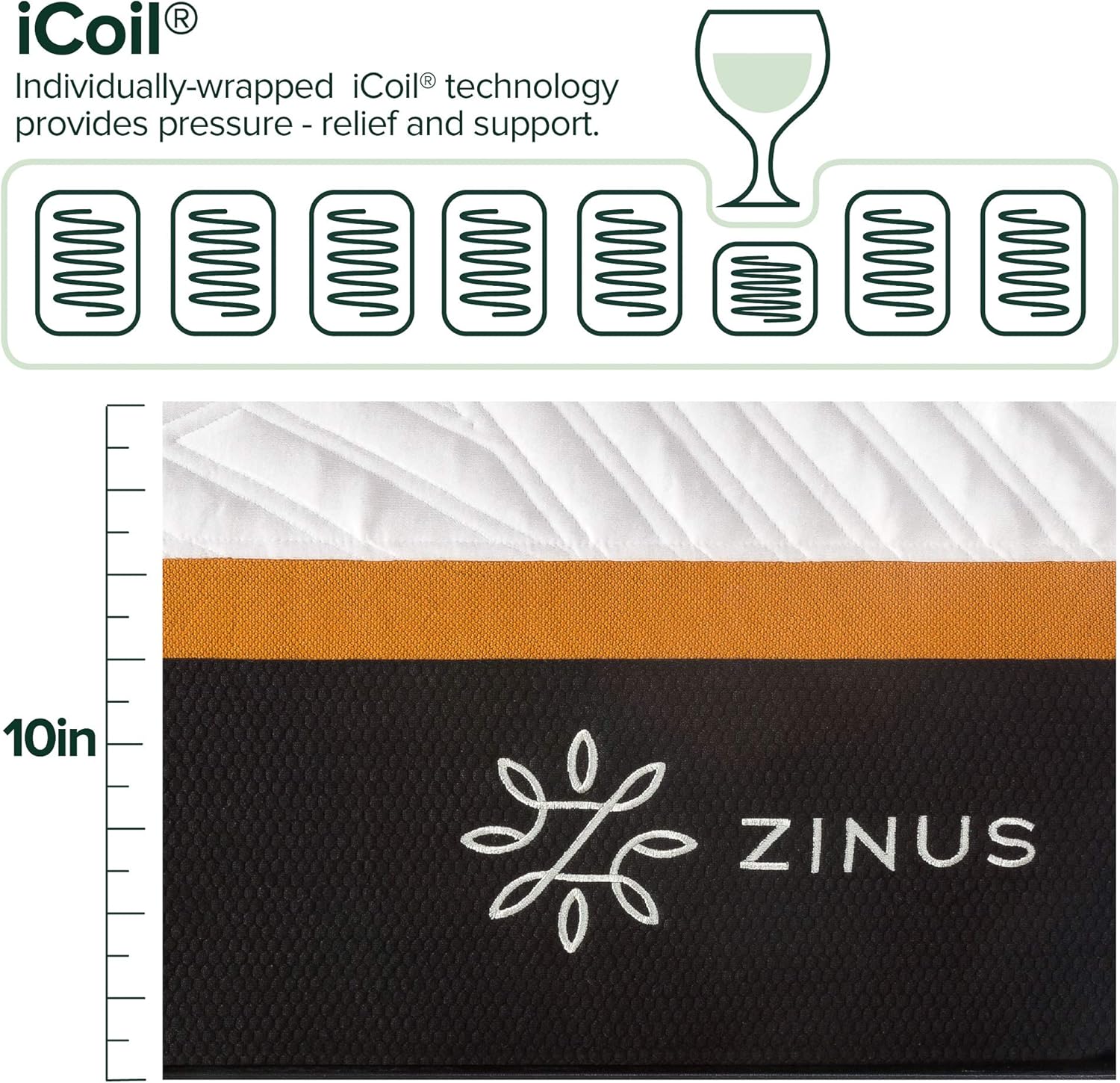 ZINUS – Colchón híbrido de resortes, con bolsillo adaptativo de cobre refrigerante, cubierta absorbente de humedad, espuma de refrigeración y