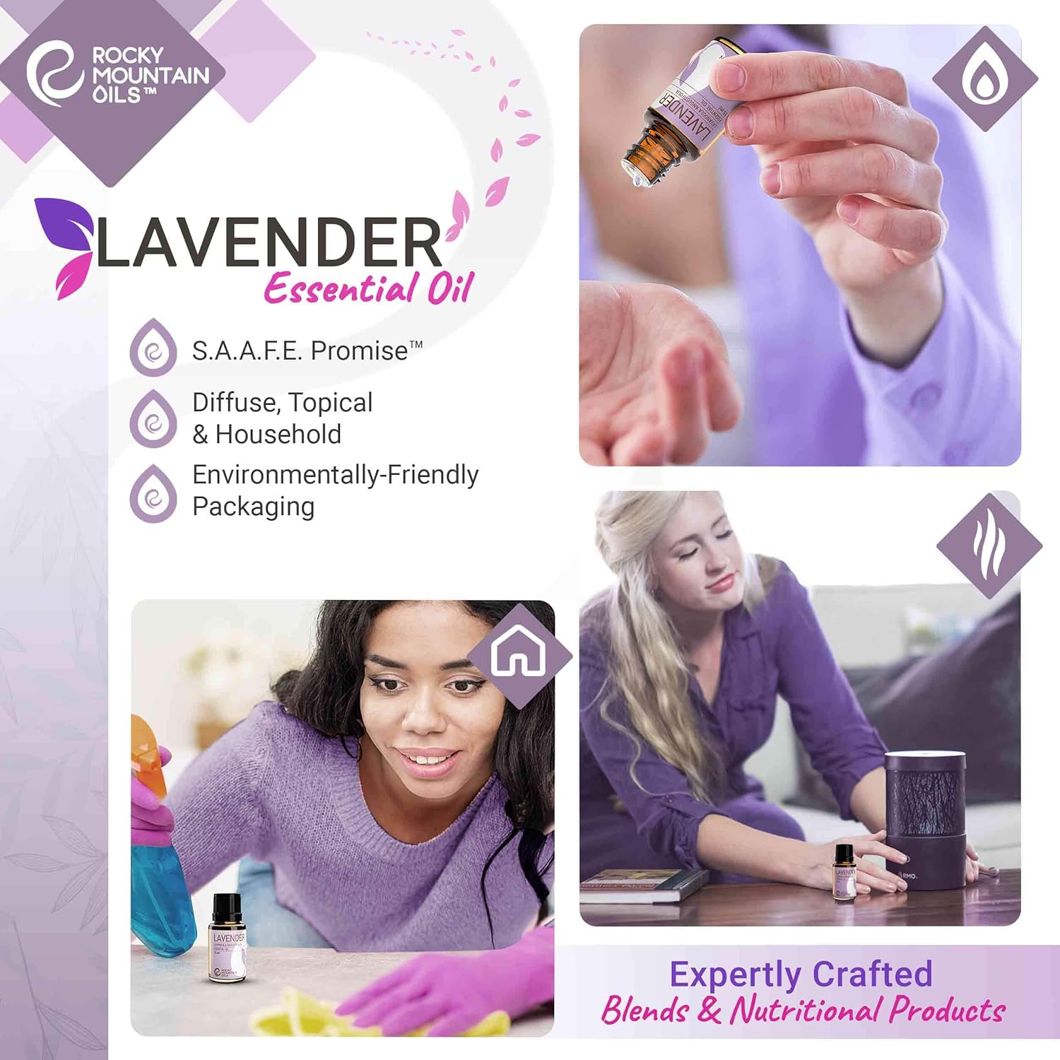 Rocky Mountain Oils Purify Lavender – Aceite esencial orgánico para difusor y aromaterapia, perfecto para hotel, spa, sueño