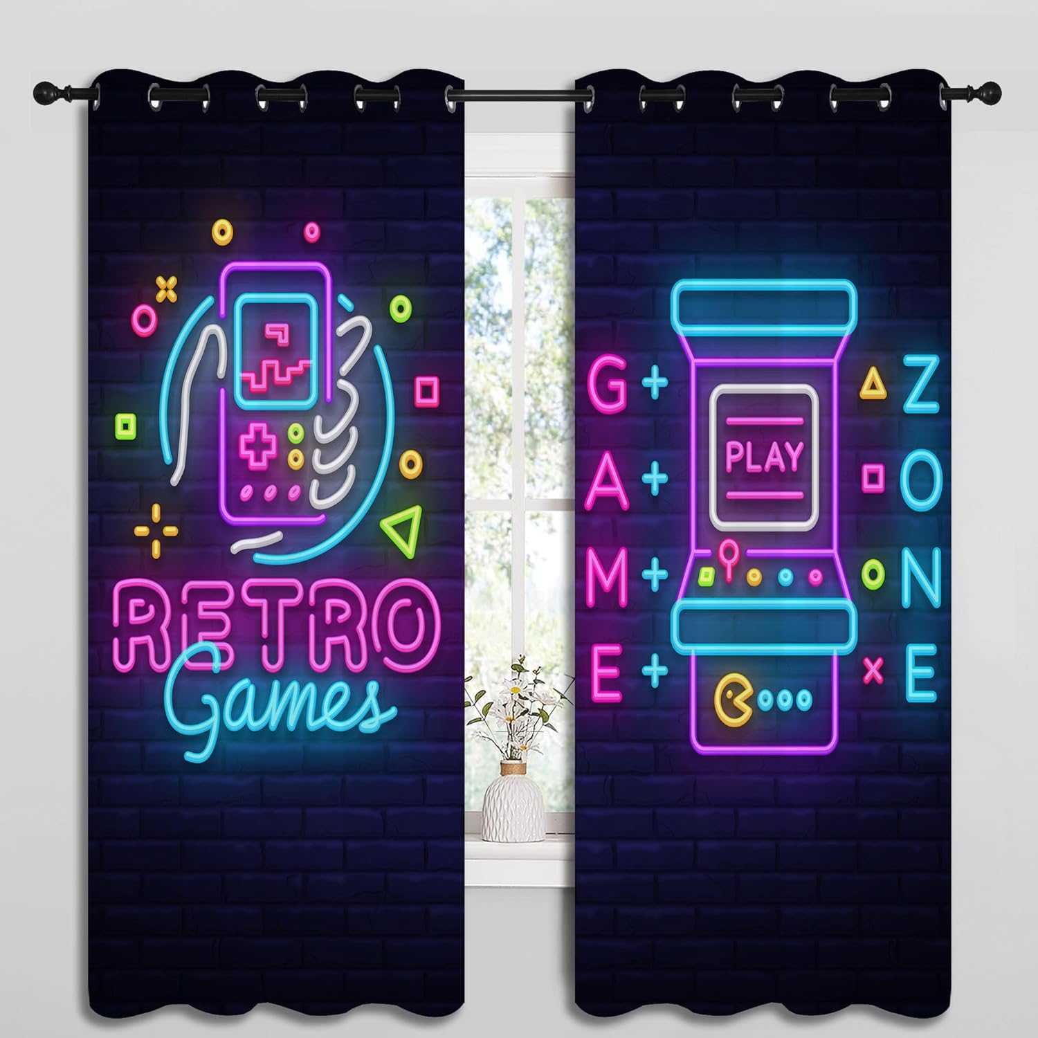 LHROOMJK Cortinas opacas con ojales para control de juegos de arcade para dormitorio de niño y niña