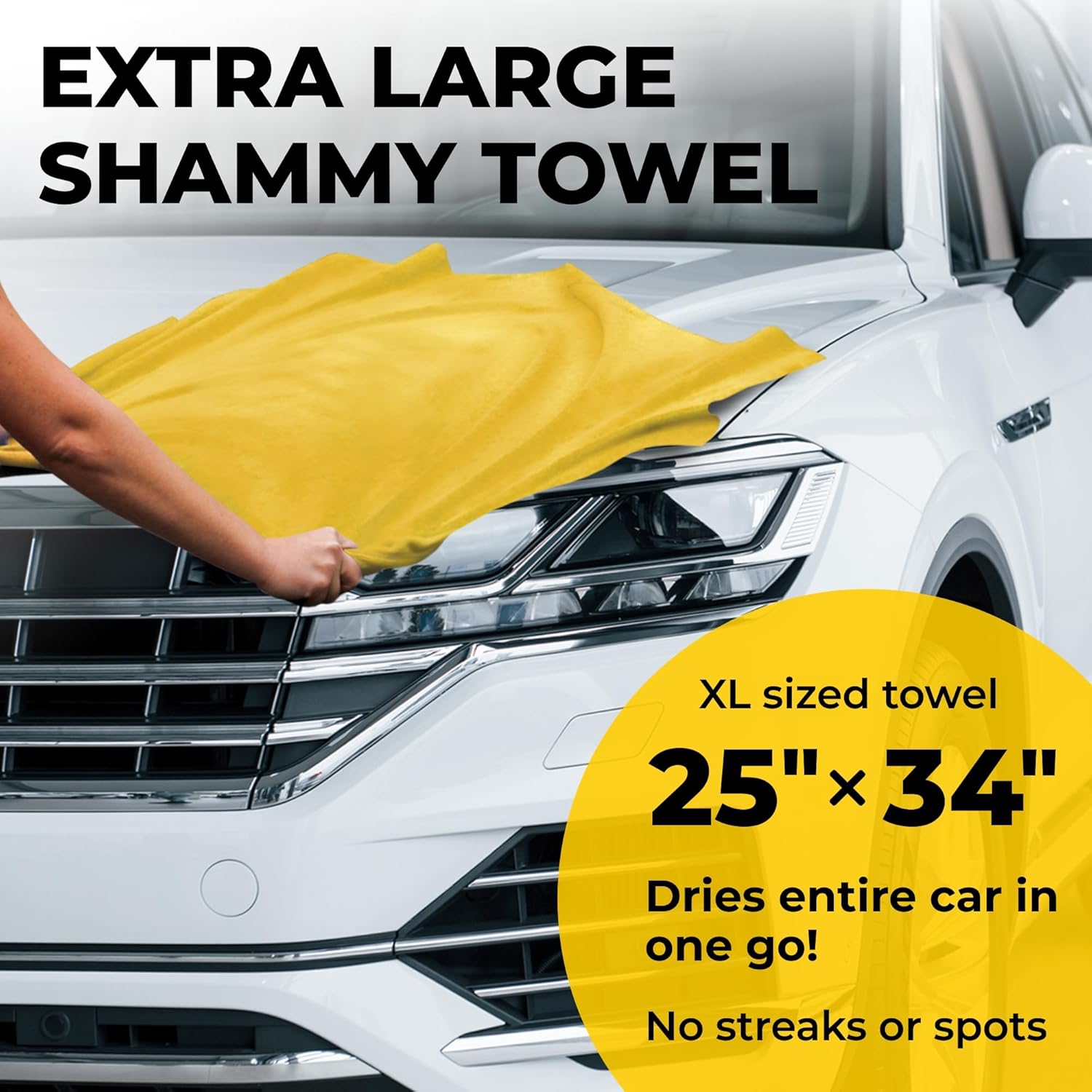 Toalla de gamuza XL prémium para automóvil, paquete de 2 (34 x 25 pulgadas), paño de gamuza súper absorbente, sin manchas ni arañazos, toallas