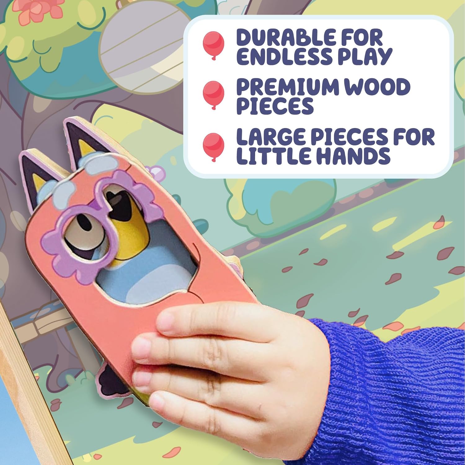 Horizon Group USA Bluey – Casa de juegos magnética de madera, juego de actividades de 18 piezas, incluye 2 casas de muñecas de madera, grandes