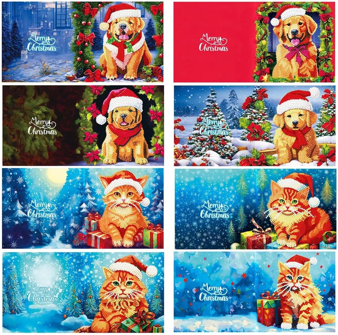 Treat Me Tarjetas de Navidad de arte de diamantes con pintura de diamantes tridimensionales para regalo (paquete de 8)