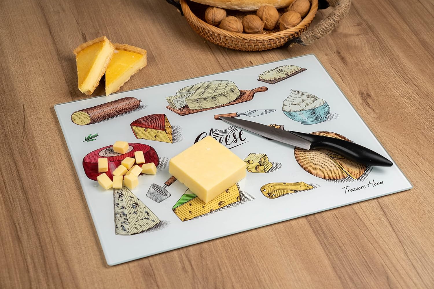 Tabla de cortar de vidrio templado para cocina y servir, 15.75 x 11.81 pulgadas, tabla de cortar decorativa grande fácil de limpiar, extremadamente