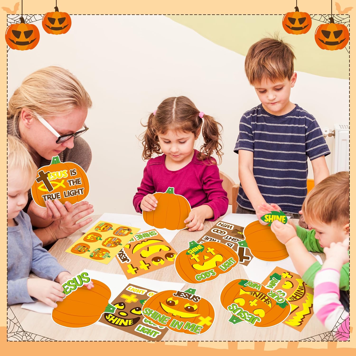 Juego de 30 adornos colgantes de calabaza cristiana de Jesús para Halloween, divertidos recortes de calabazas con cuerdas, decoración de cruz de