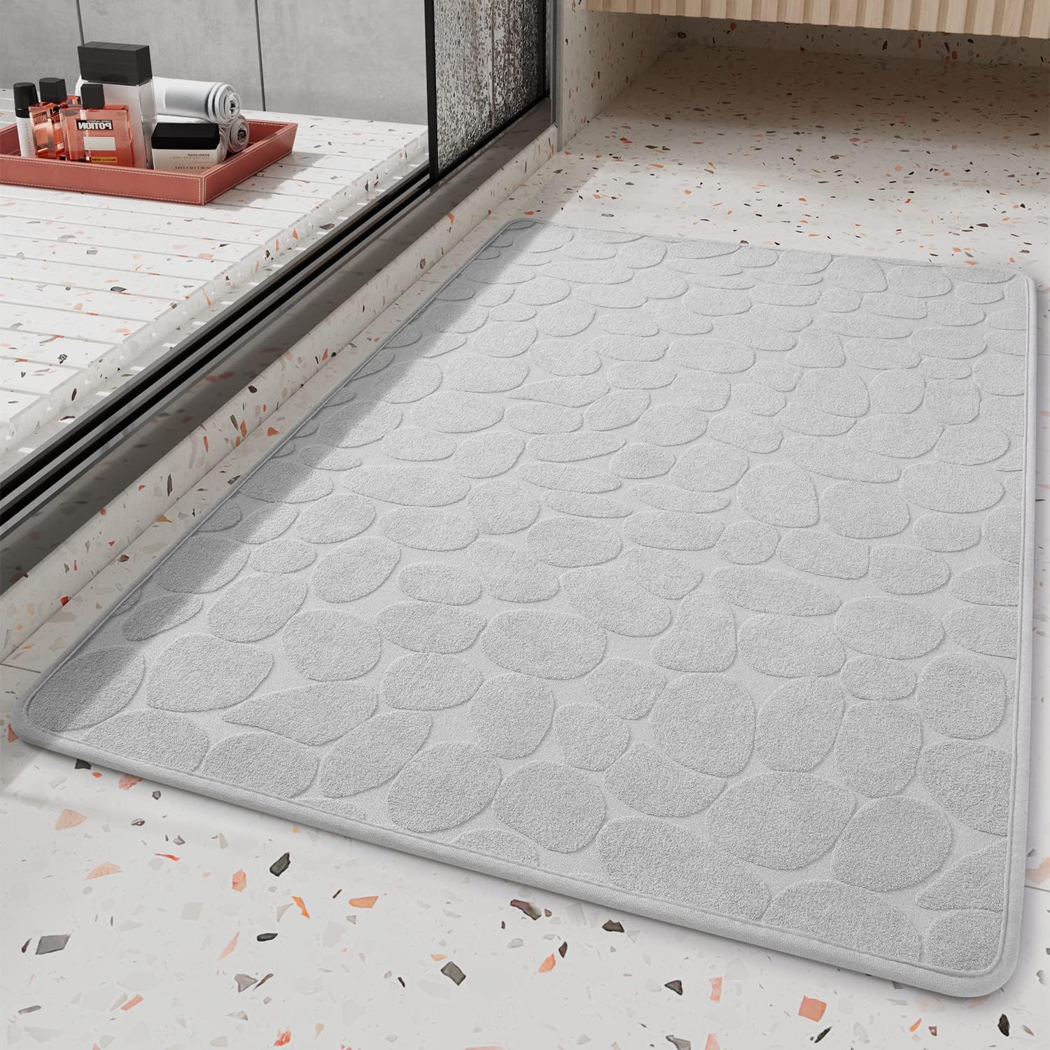 COCOER Tapete de baño antideslizante, súper absorbente, lavable, para baño con parte trasera de goma, tapetes de baño finos para debajo de la