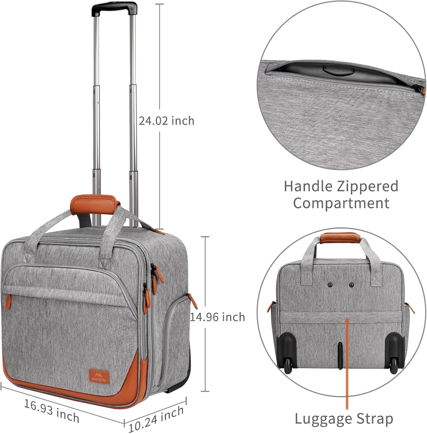 MATEIN Bolsa con ruedas para laptop para hombres y mujeres, maletín grande con ruedas para portátiles de 17 pulgadas, resistente al agua, para