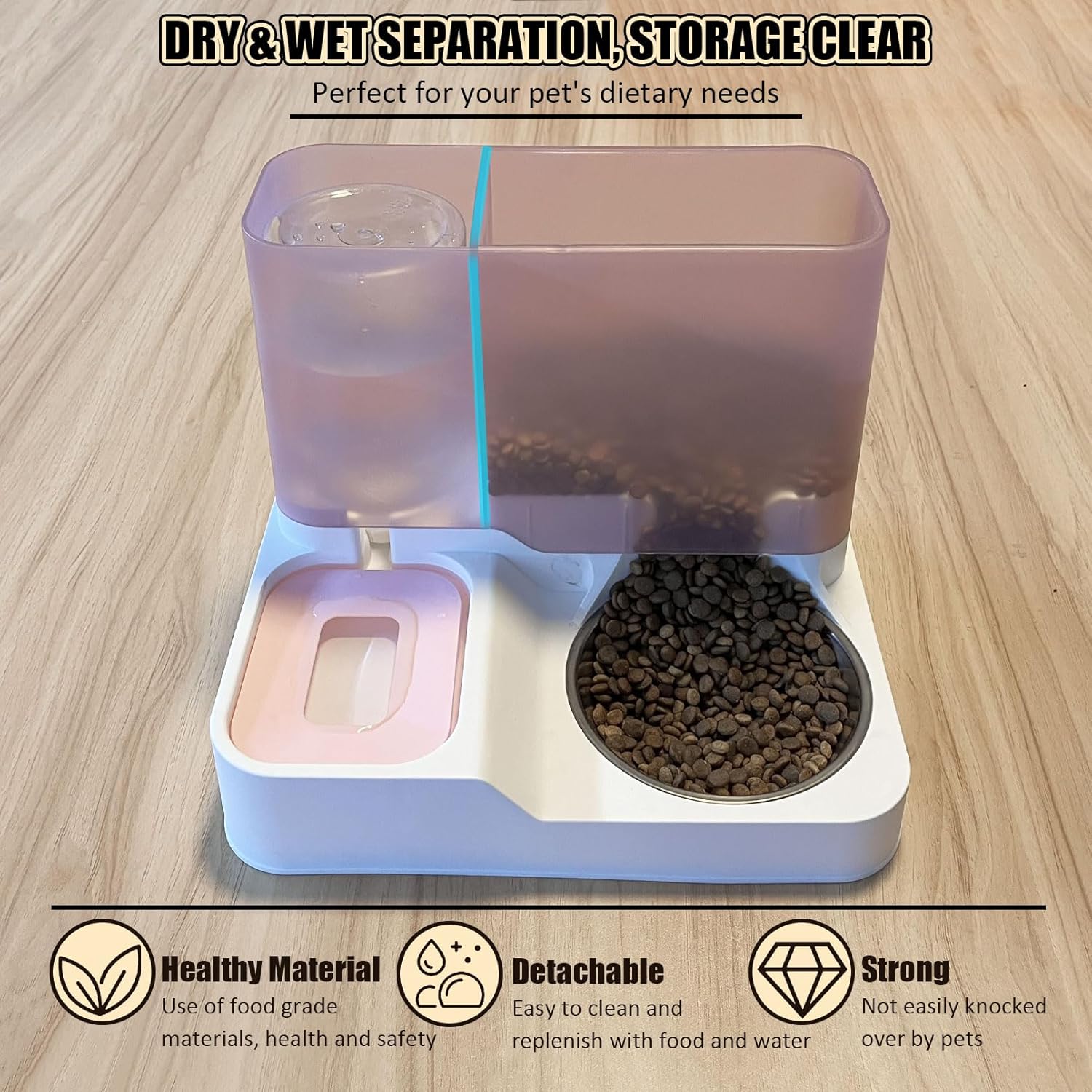 kathson Juego de dispensador automático de comida y agua todo en uno para gatos, comedero por gravedad para gatos con cuenco de acero inoxidable,