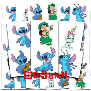 Disney Lilo and Stitch Tattoos – Paquete de recuerdos de fiesta  72 tatuajes temporales perforados individuales de 2 x 2 pulgadas Lilo y Stitch para Disney Lilo and Stitch Tattoos – Paquete de recuerdos de fiesta  72 tatuajes temporales perforados individuales de 2 x 2 pulgadas Lilo y Stitch para