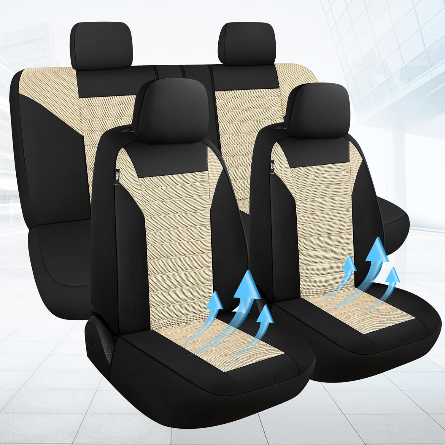 Juego completo de fundas de asiento de automóvil, malla de aire 3D, fundas de asiento de banco dividido delanteras y traseras de tela transpirable