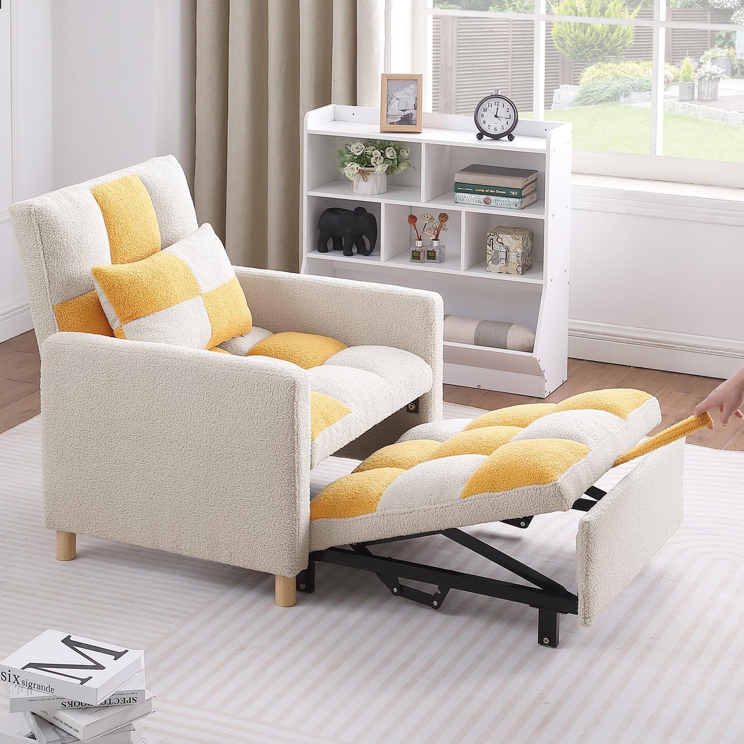 Silla de cama convertible multifuncional, tela de peluche, ajustable, sofá cama extraíble individual con lumbar, para estudio, dormitorio,