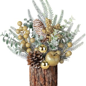 Hatisan Árbol de Navidad pequeño de mesa con adornos, piñas de pino, bayas – redondo dorado Hatisan Árbol de Navidad pequeño de mesa con adornos, piñas de pino, bayas – redondo dorado