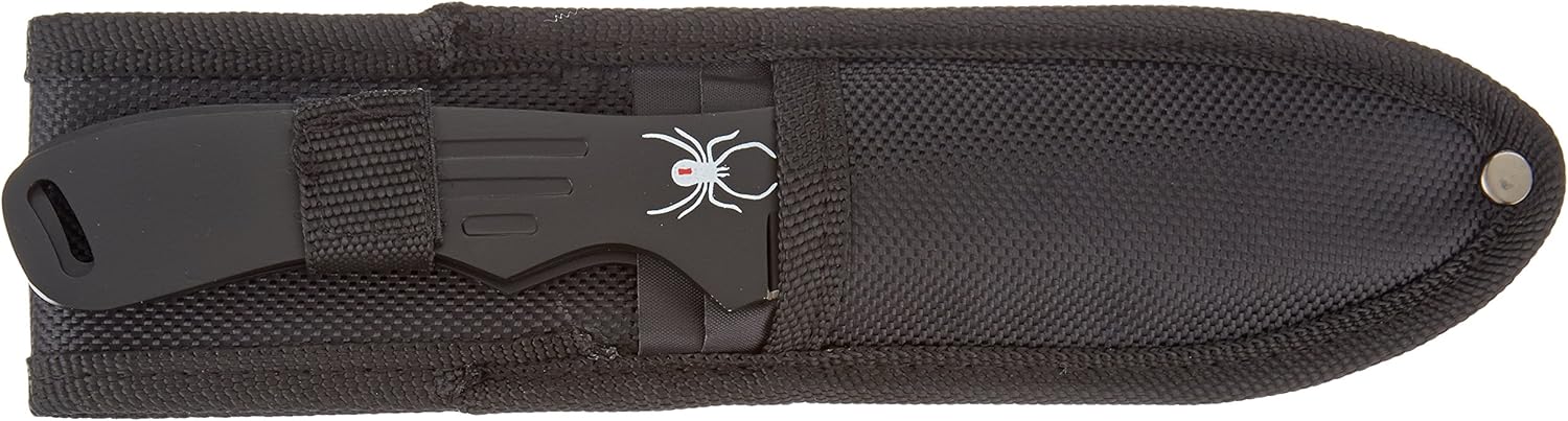 BladesUSA Perfect Point – Cuchillos para lanzar  Juego de 3  Cuchillas y asas de acero inoxidable negro con diseño de araña, funda de nailon,