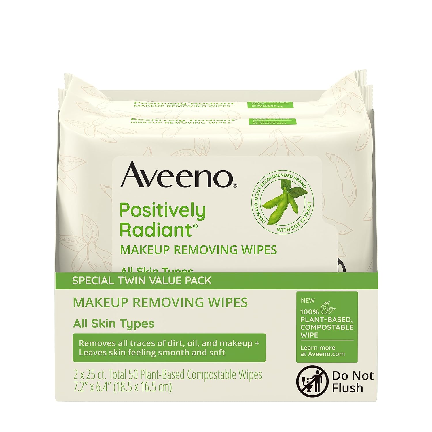 Aveeno Toallitas faciales eliminadoras de maquillaje sin aceite positivamente radiantes para ayudar a igualar el tono y la textura de la piel con