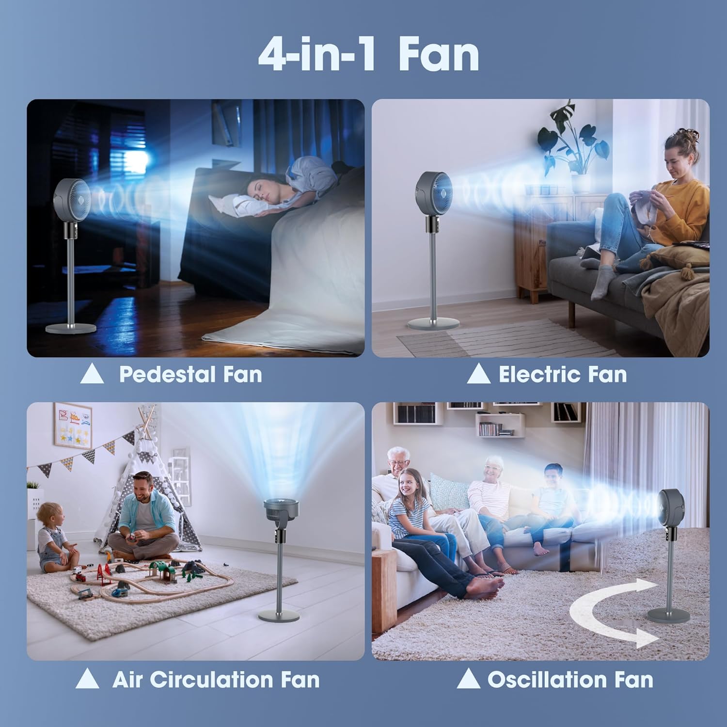 Ventiladores de suelo oscilantes silenciosos con control remoto + LED táctil, ventilador de pie para dormitorio del hogar, ventiladores de pedestal