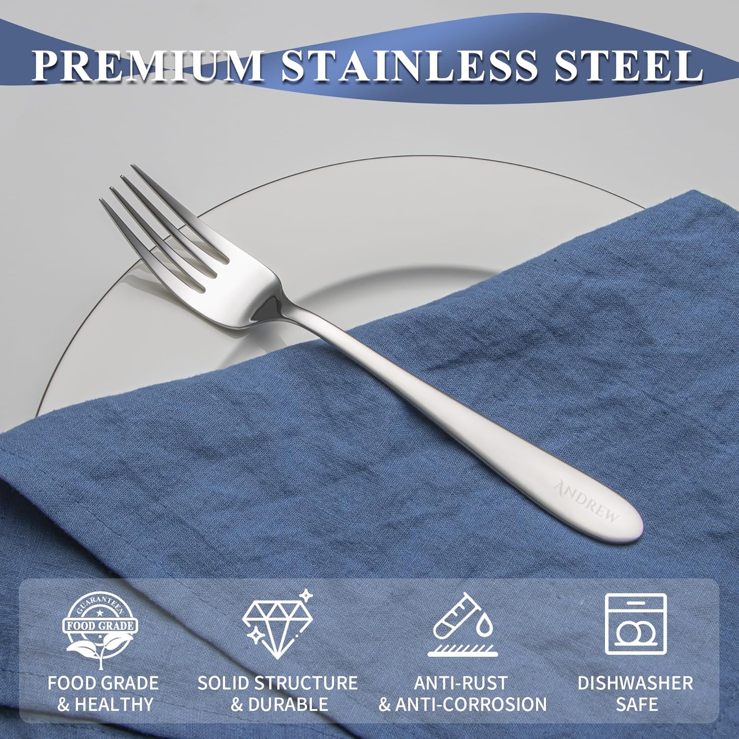 Juego de 4 tenedores de cena personalizados, 7.87 pulgadas de acero inoxidable de alta calidad con texto personalizado, tenedores de mesa, tenedores
