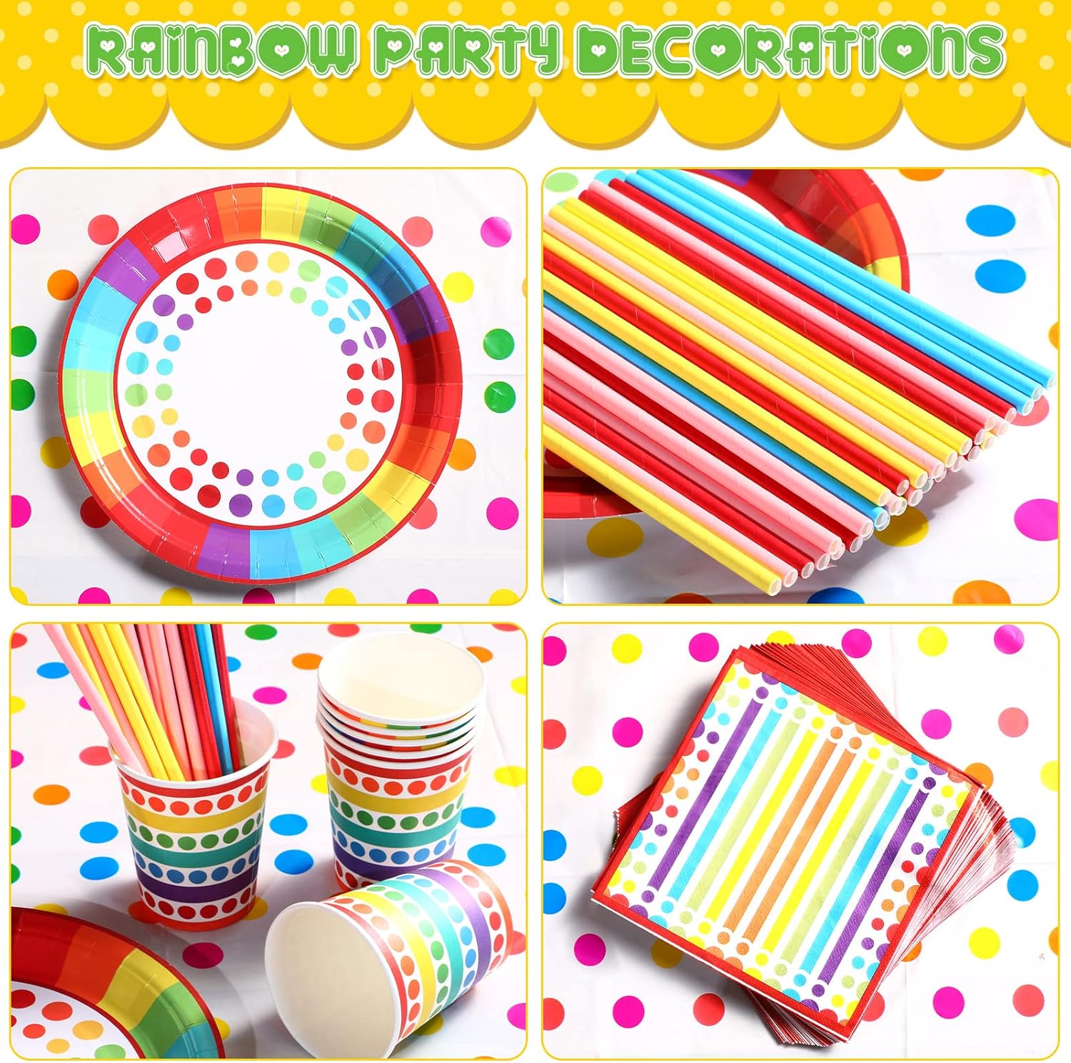 258 piezas de suministros de fiesta de arco iris, incluye 32 platos de postre de 7 pulgadas, 32 platos llanos de 9 pulgadas, 32 servilletas, 32