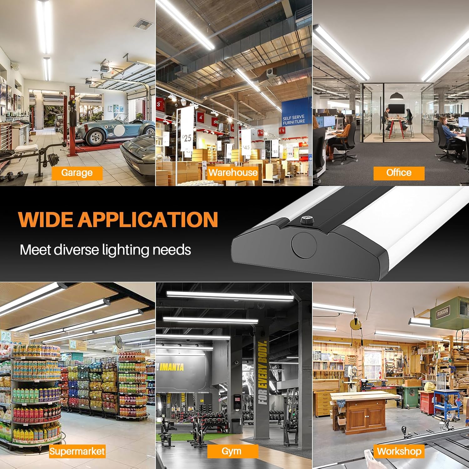 Luces LED de tienda de 110 W, 8 pies, tira de iluminación LED ultra delgada, 12500 lúmenes, 5000 K, 8 pies de montaje empotrado para garaje,