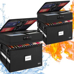 Caja de documentos ignífuga de 2 capas con cerradura, paquete de 2 cajas de archivos, organizador de archivos resistente al agua con tira Caja de documentos ignífuga de 2 capas con cerradura, paquete de 2 cajas de archivos, organizador de archivos resistente al agua con tira