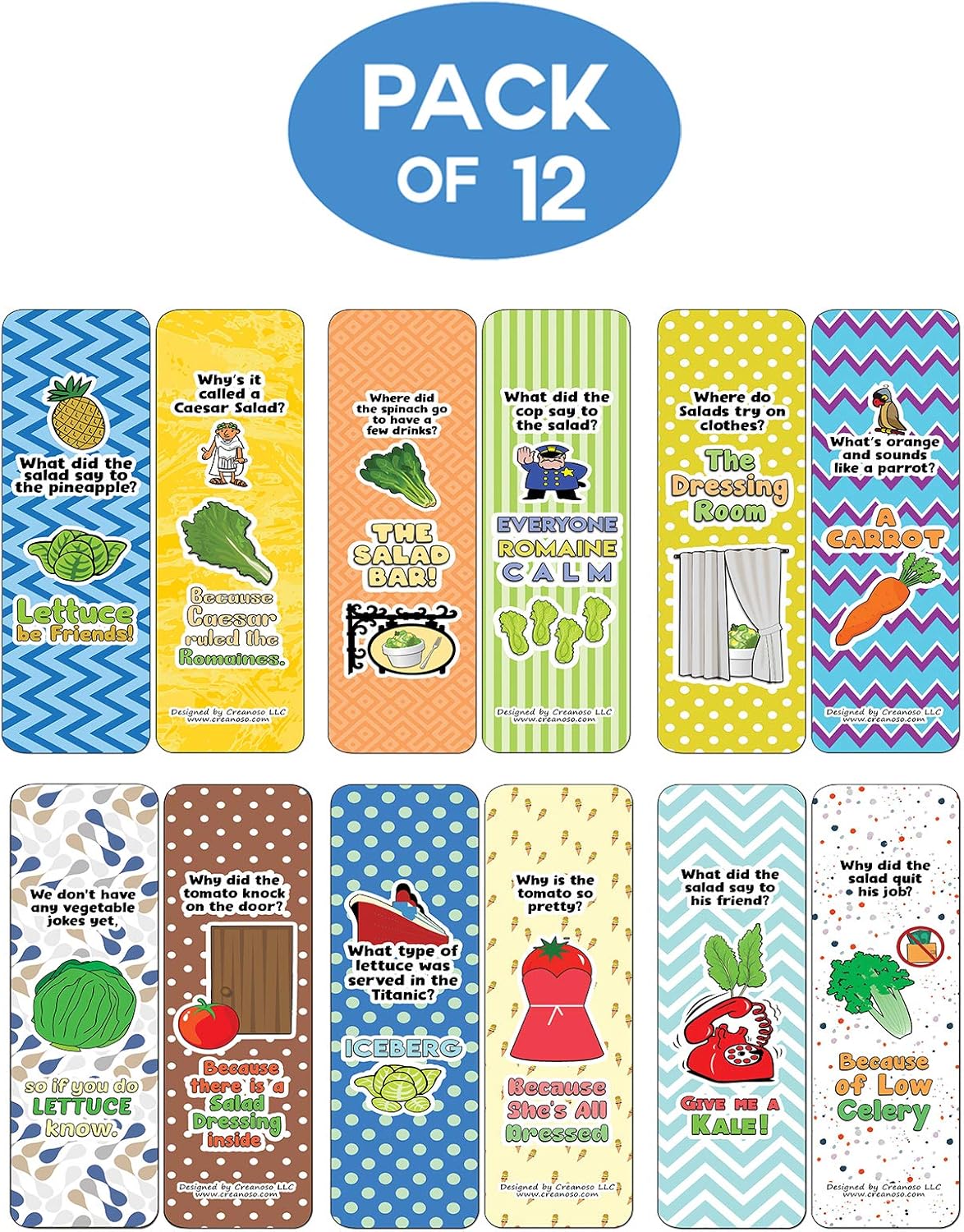 Creanoso Divertidos marcapáginas de bromas de ensalada (paquete de 12)  Ideas de regalo de calidad premium para niños, adolescentes y adultos