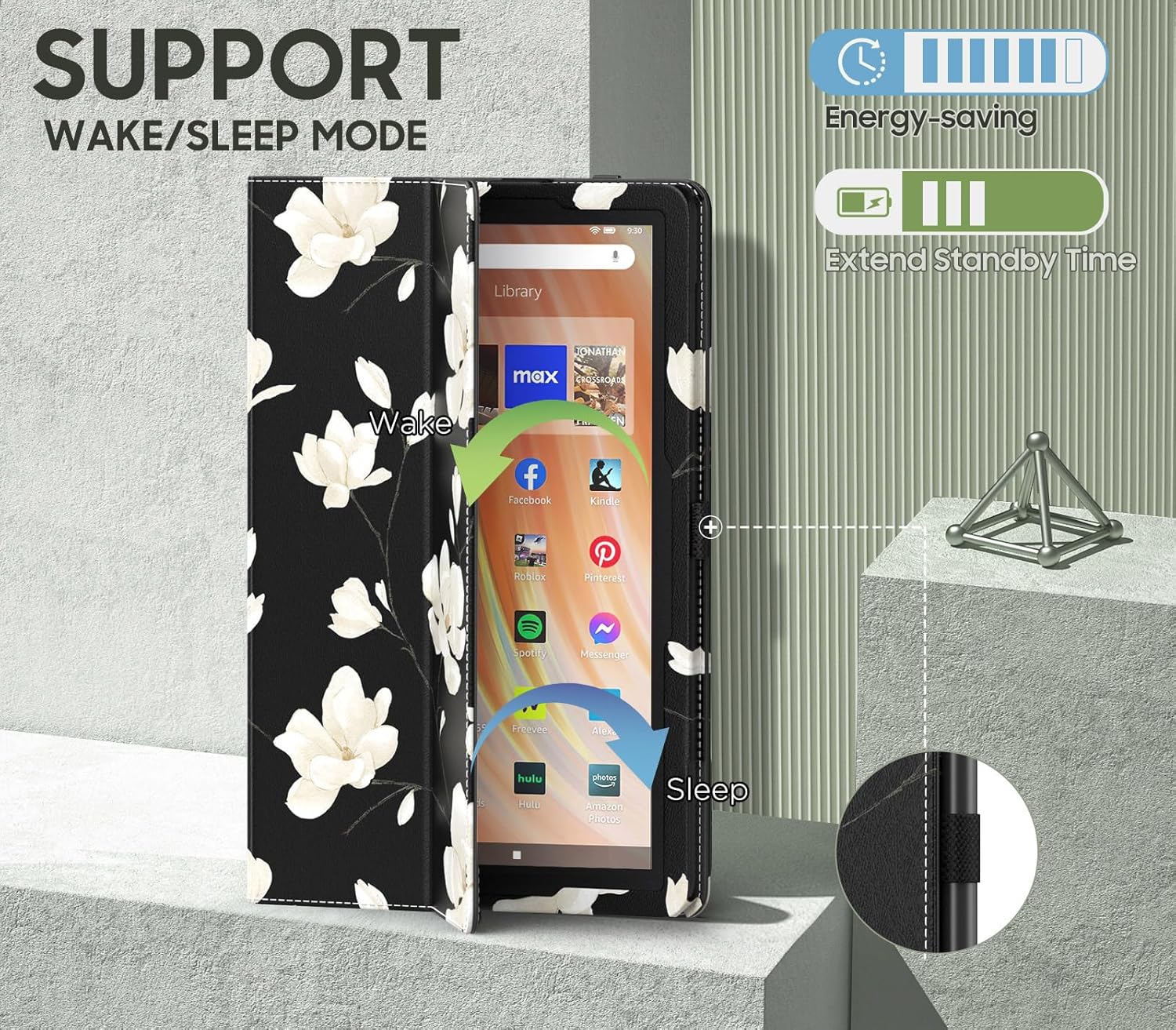 MoKo – Funda para tablet Kindle Fire HD 10 y 10 Plus (11. generación, versión 2021), diseño delgado y plegable con función de encendido y apagado