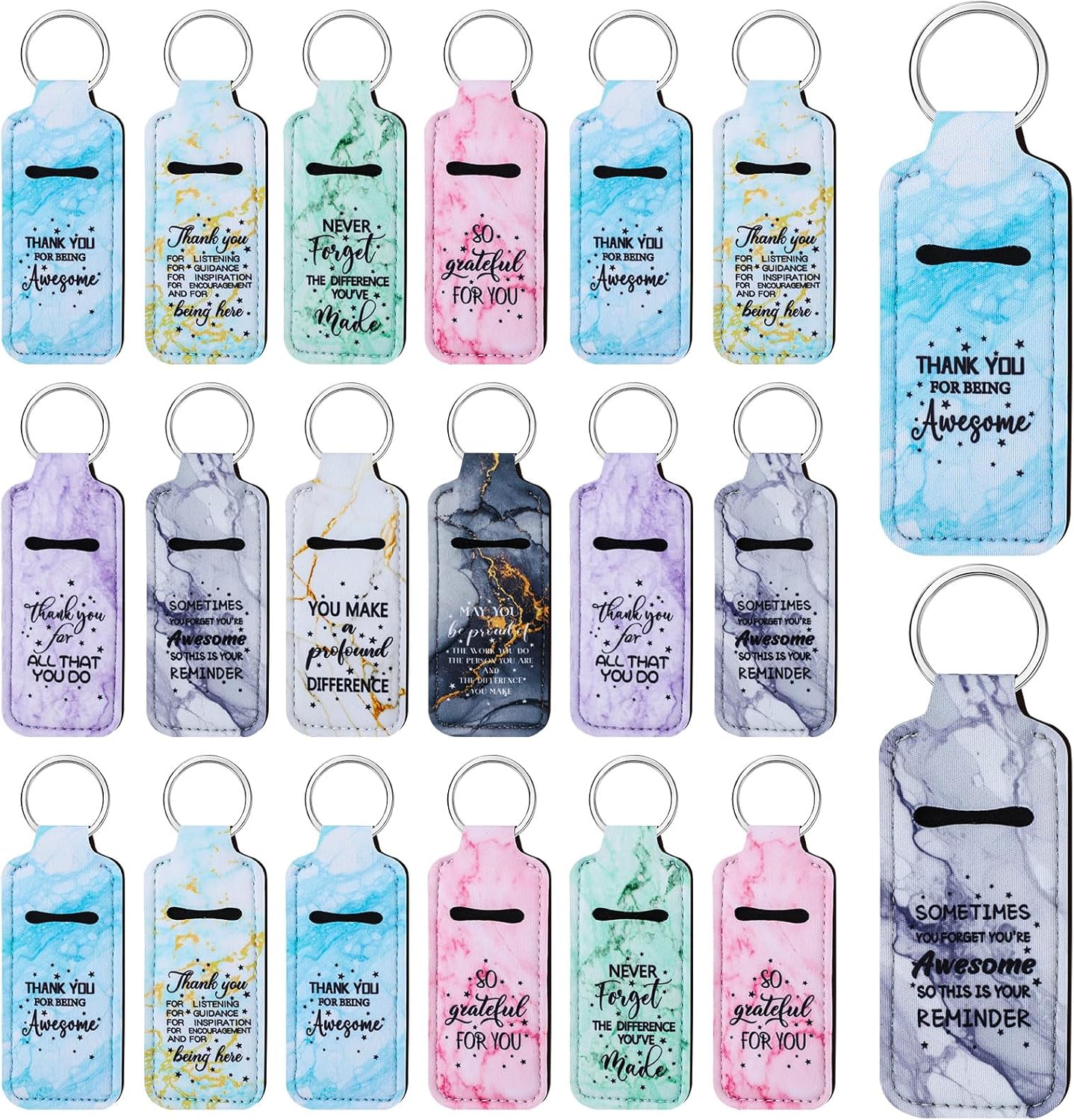 Ecation 72 soportes para lápiz labial a granel con texto en inglés “Thank you”, llavero inspirador para brillo de labios, bolsa de agradecimiento