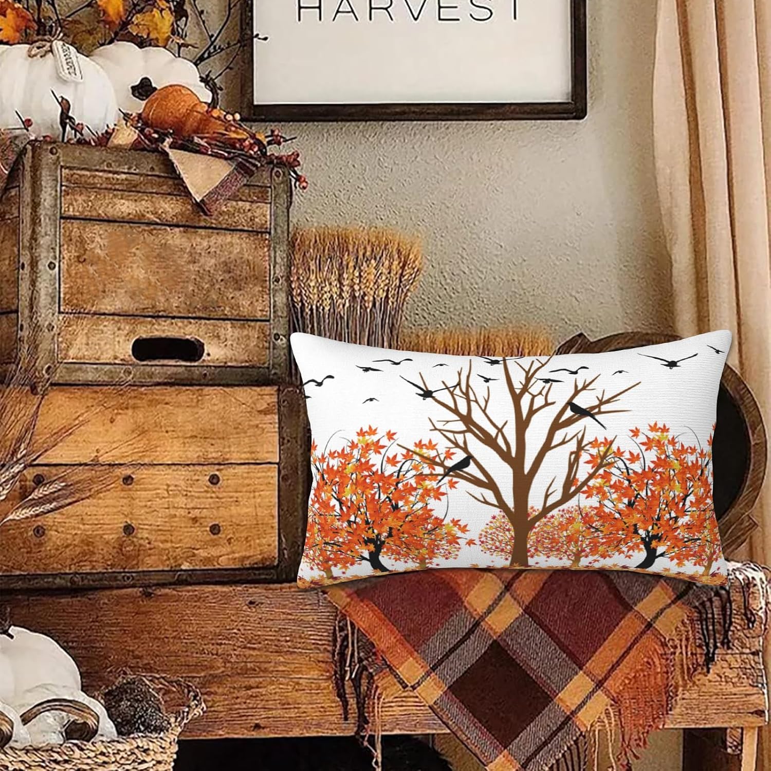 JOOCAR Fundas de almohada de otoño con hojas de arce rojas de 12 x 20 pulgadas, funda de cojín lumbar decorativa para decoración de Acción de Gracias