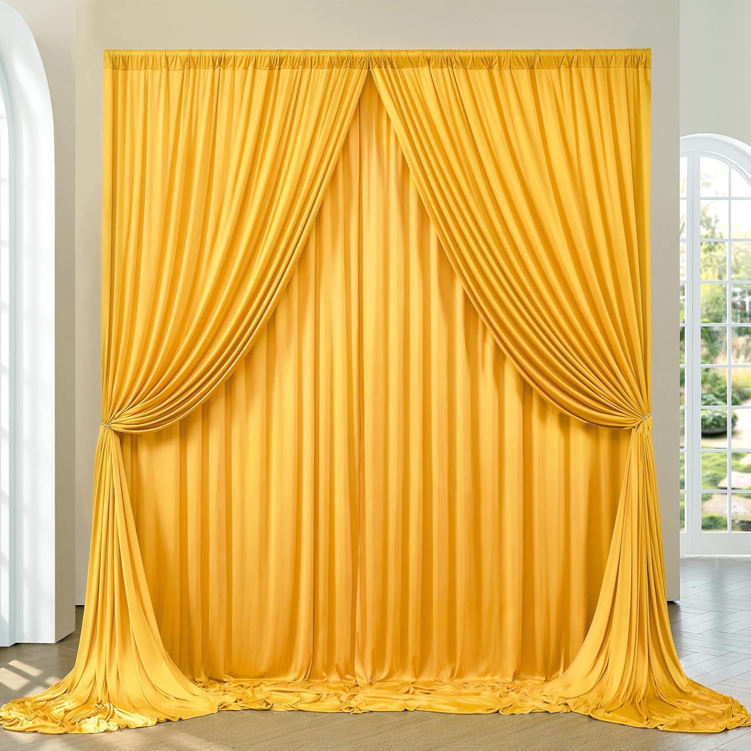 Cortinas de fondo amarillo mostaza de 20 x 10 pies sin arrugas para fiestas, cortinas de fondo de fotos de poliéster grueso para bodas, decoración
