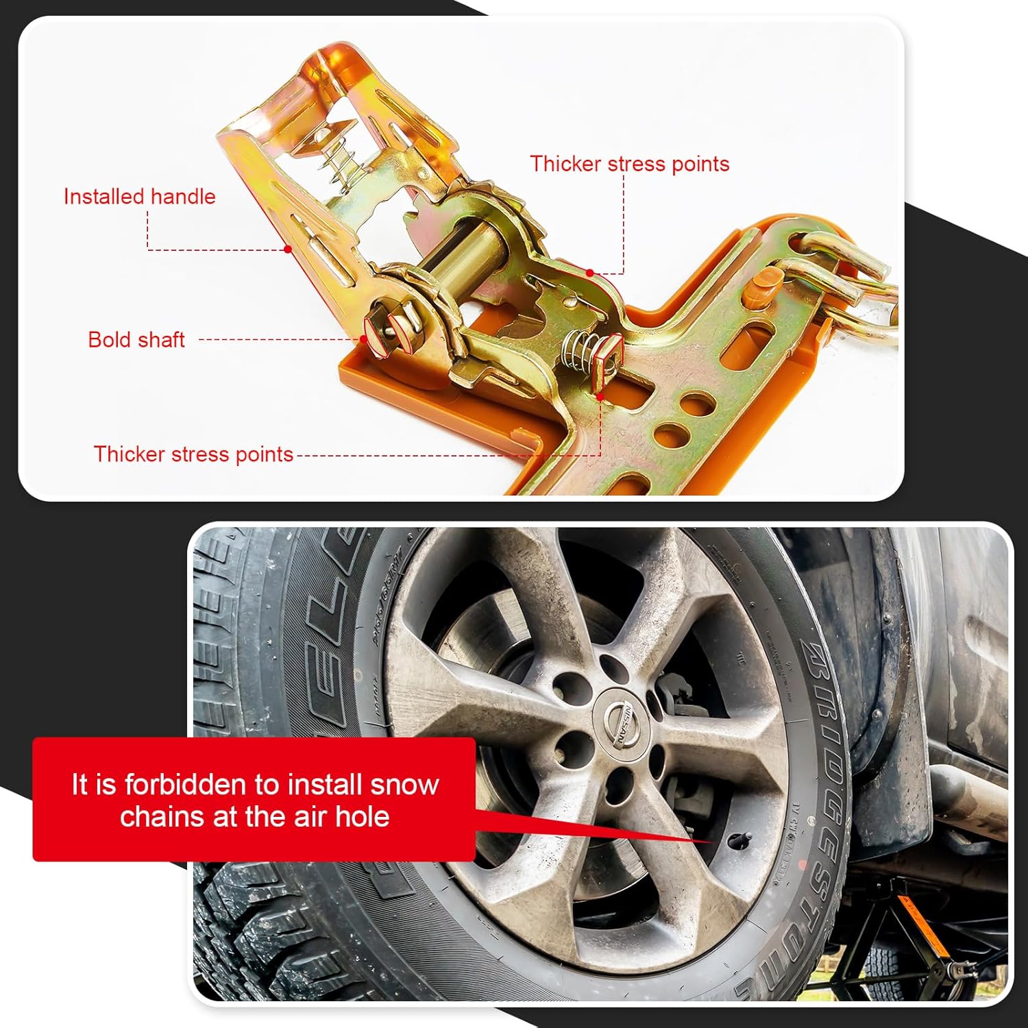 Datanly Cadenas de nieve ajustables para neumáticos para SUV, camioneta, ajuste rápido, cadenas de neumáticos de fácil instalación, cadenas gruesas