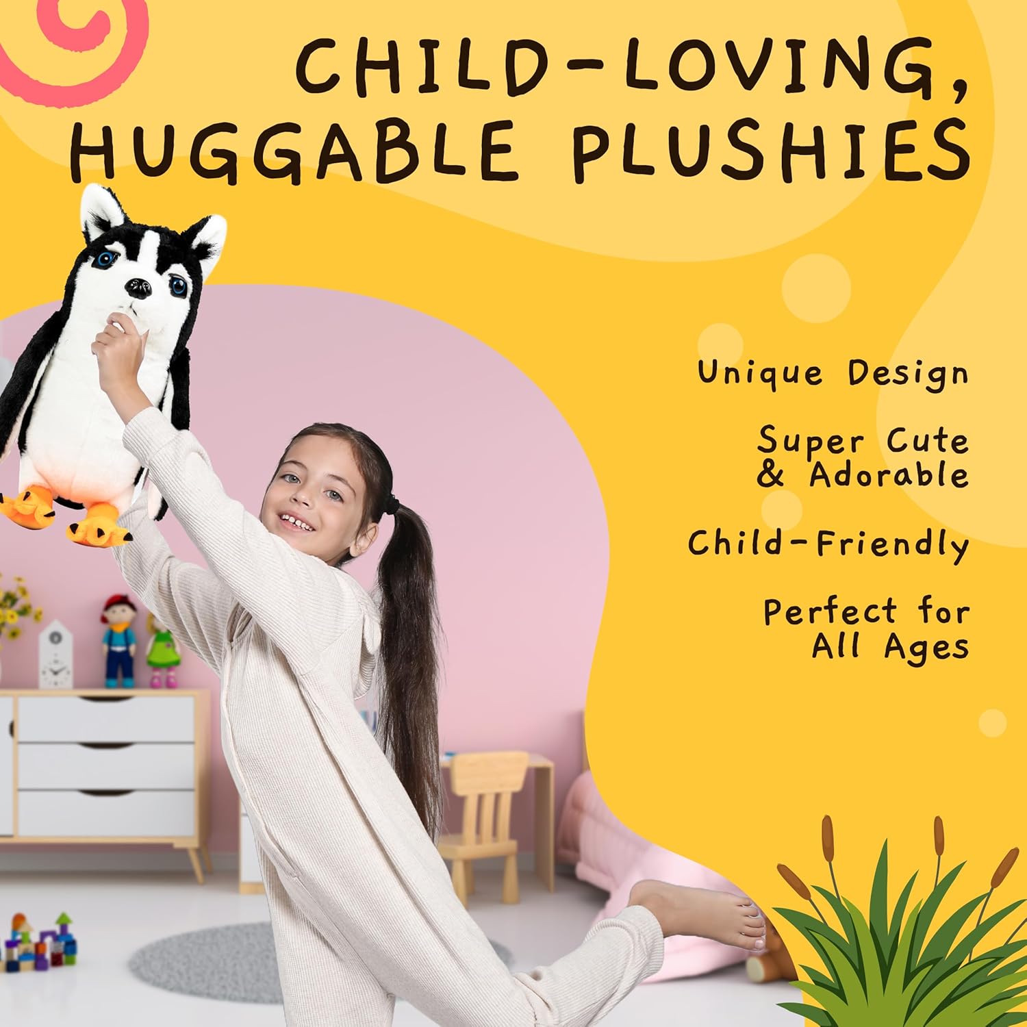 Randimals Mezcla de animales de peluche híbridos de pingüino y perro husky para niñas y niños, personajes de animales abrazables y suaves, juguetes