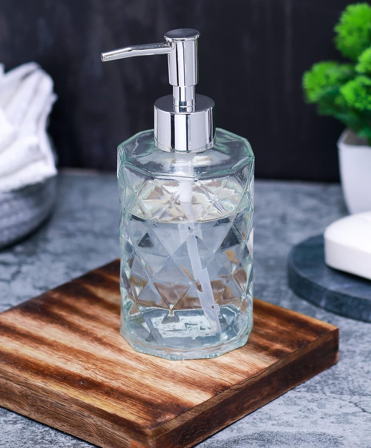 Dispensador de jabón de vidrio de 12 onzas para cocina, regalos para mamá, dispensador de jabón de manos para baño con bomba a prueba de óxido,