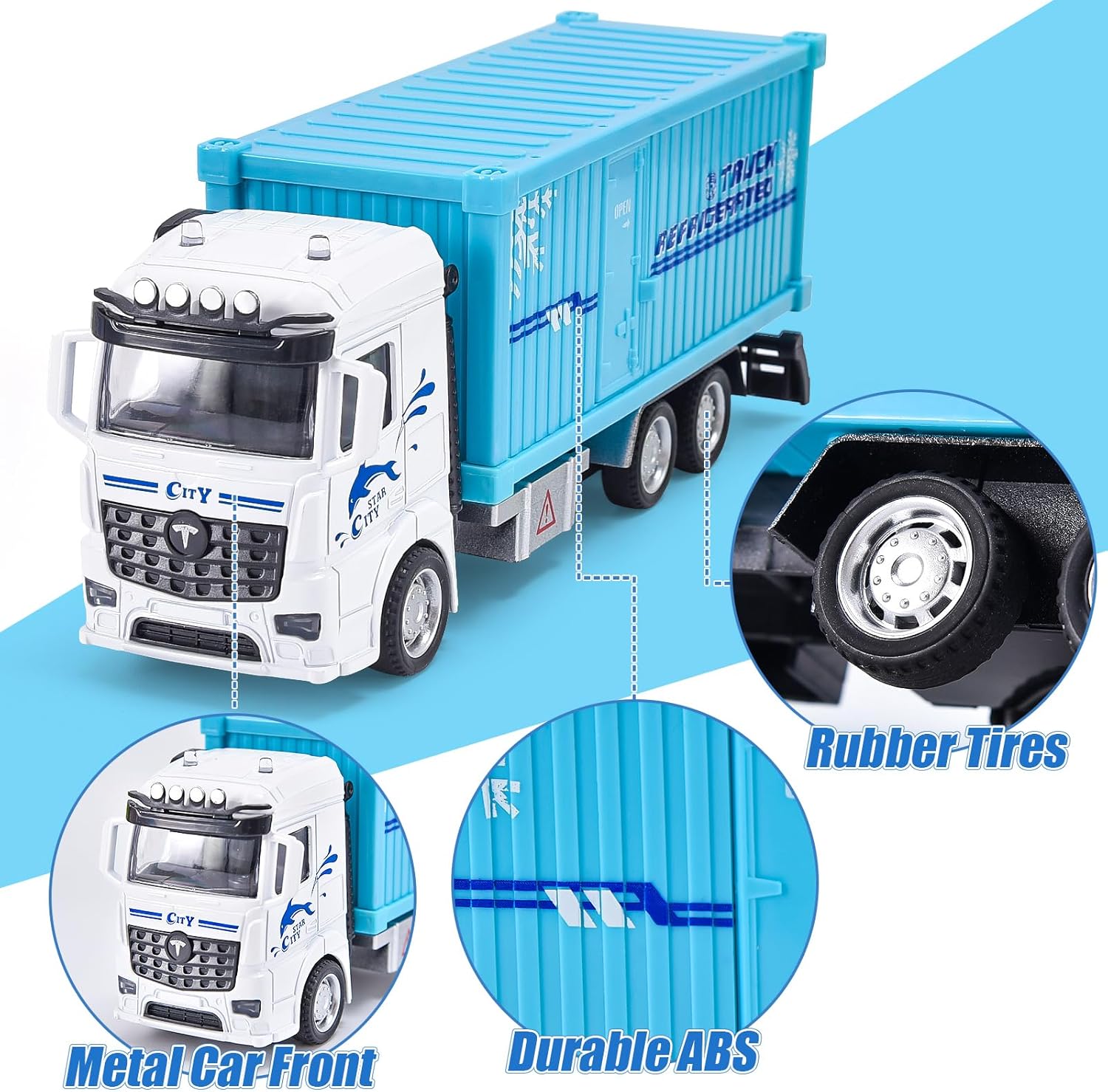 Tacobear Paquete de 3 camiones fundidos a presión, vehículos de transporte para niños y niños, camión de basura, camión rociador, camión
