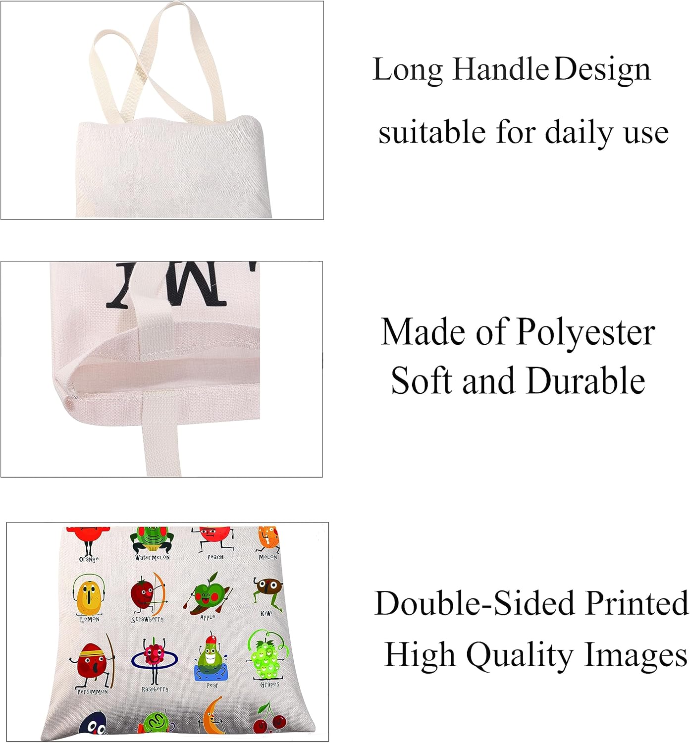 Divertida bolsa de lona de frutas y verduras para mujeres, bolsa de mano con estampado de vegetales, bolsa de comestibles reutilizable, regalo de