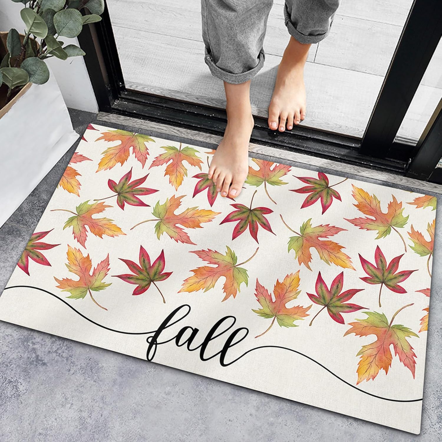Bath Mat Non-Slip Indoor Doormats, Bath Rugs Autumn Maple Leaves on,Low-Profile Mats Kitchen Carpets for Home Bedroom Entrance Decor Fall Foliage