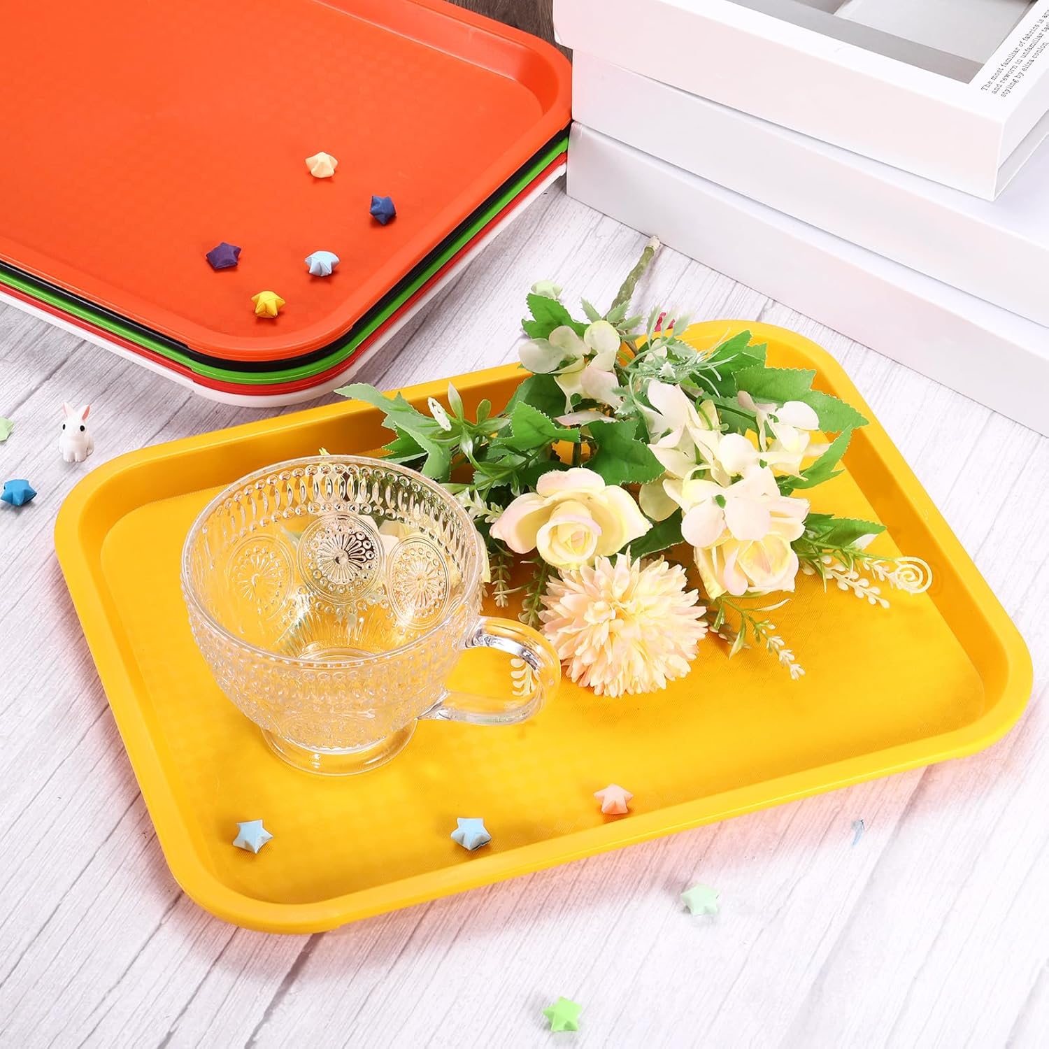 uxcell Bandejas de plástico de comida rápida a granel de 12 x 16 pulgadas, bandejas rectangulares para servir, bandejas para cafetería, platos para