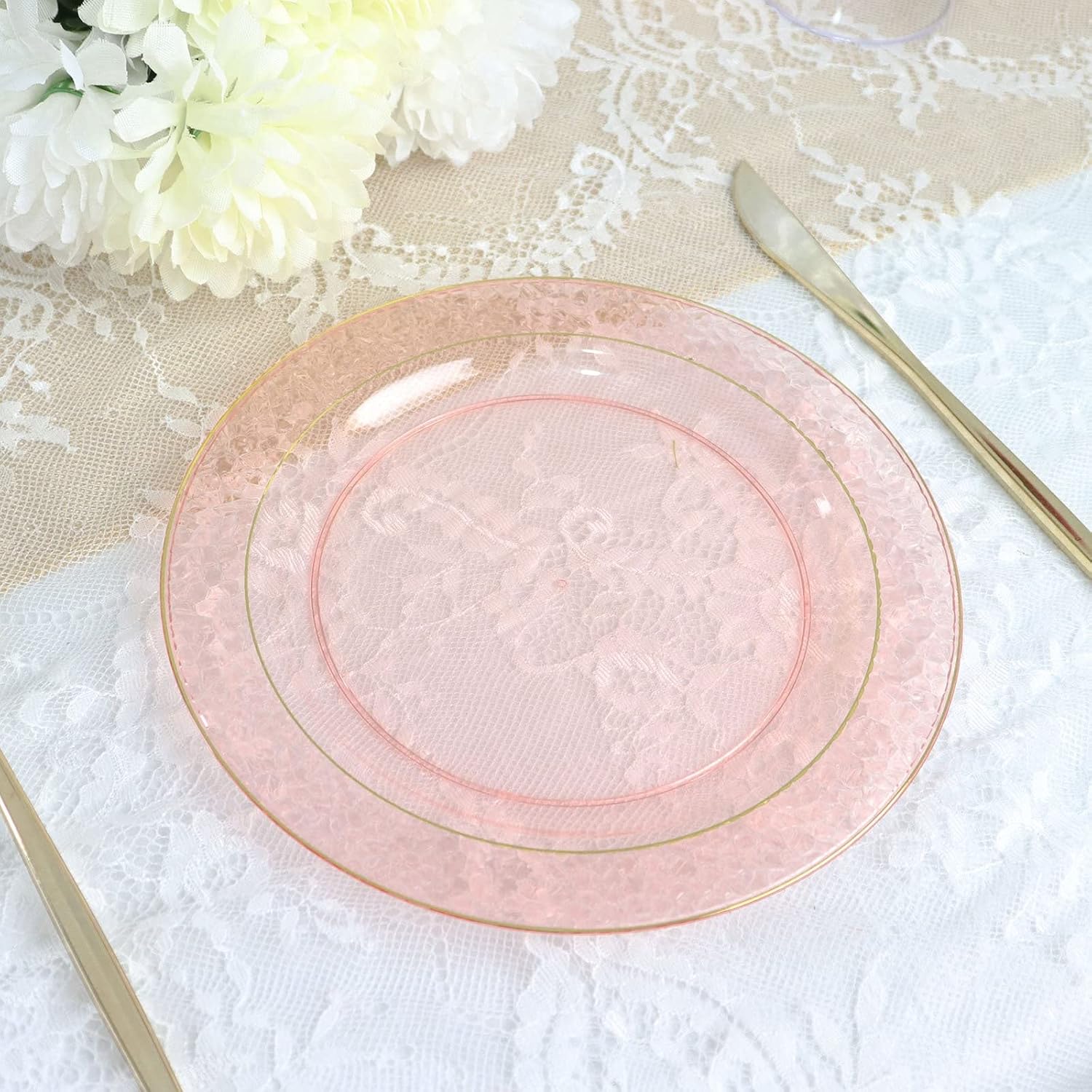 Efavormart – Platos de postre o aperitivo de plástico de 7.5 pulgadas con borde dorado y diseño martillado de 7.5 pulgadas