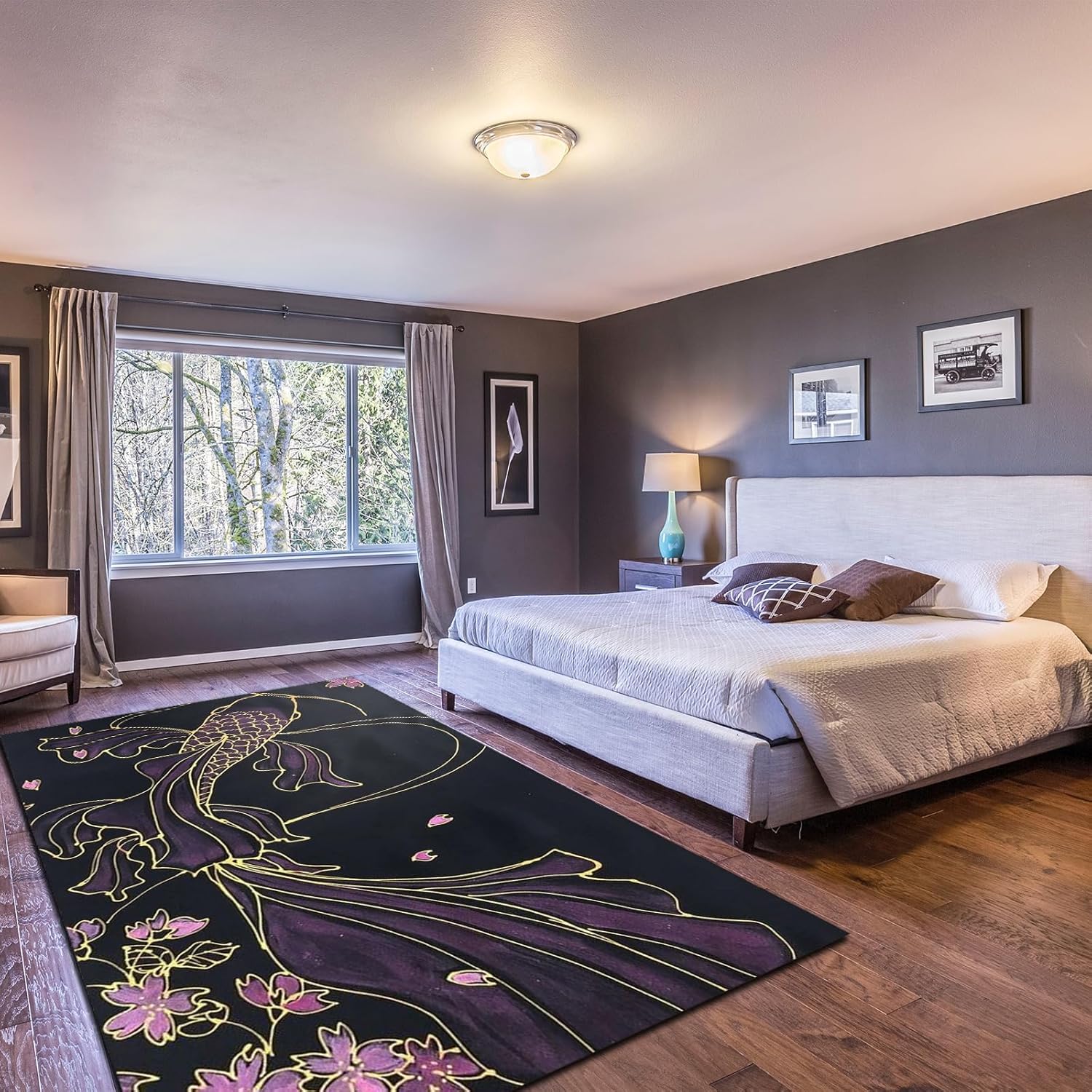 Alfombras de estilo chino, pintura en acuarela, arte de peces koi, alfombra grande, moderna que no desprende pelusa, alfombra plegable