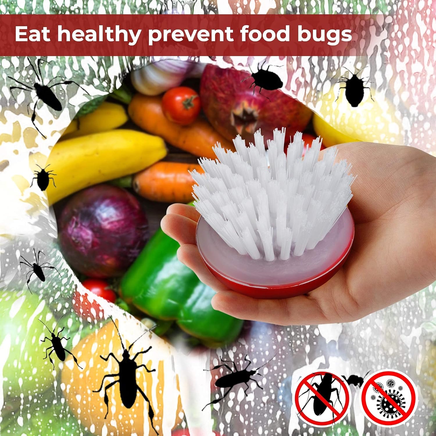 Cepillo de verduras para alimentos  Juego de 2 cepillos para frutas y verduras  Parte superior de silicona y cerdas ultra fuertes  Diseño ergonómico