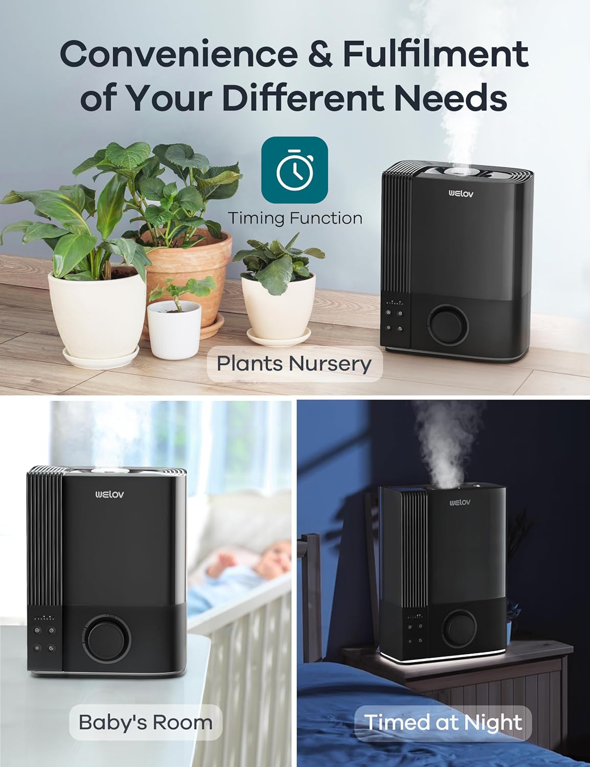 WELOV Humidificadores de 6L para habitaciones grandes, humidificadores de niebla fría de llenado superior para dormitorio, hogar, oficina, bebé y
