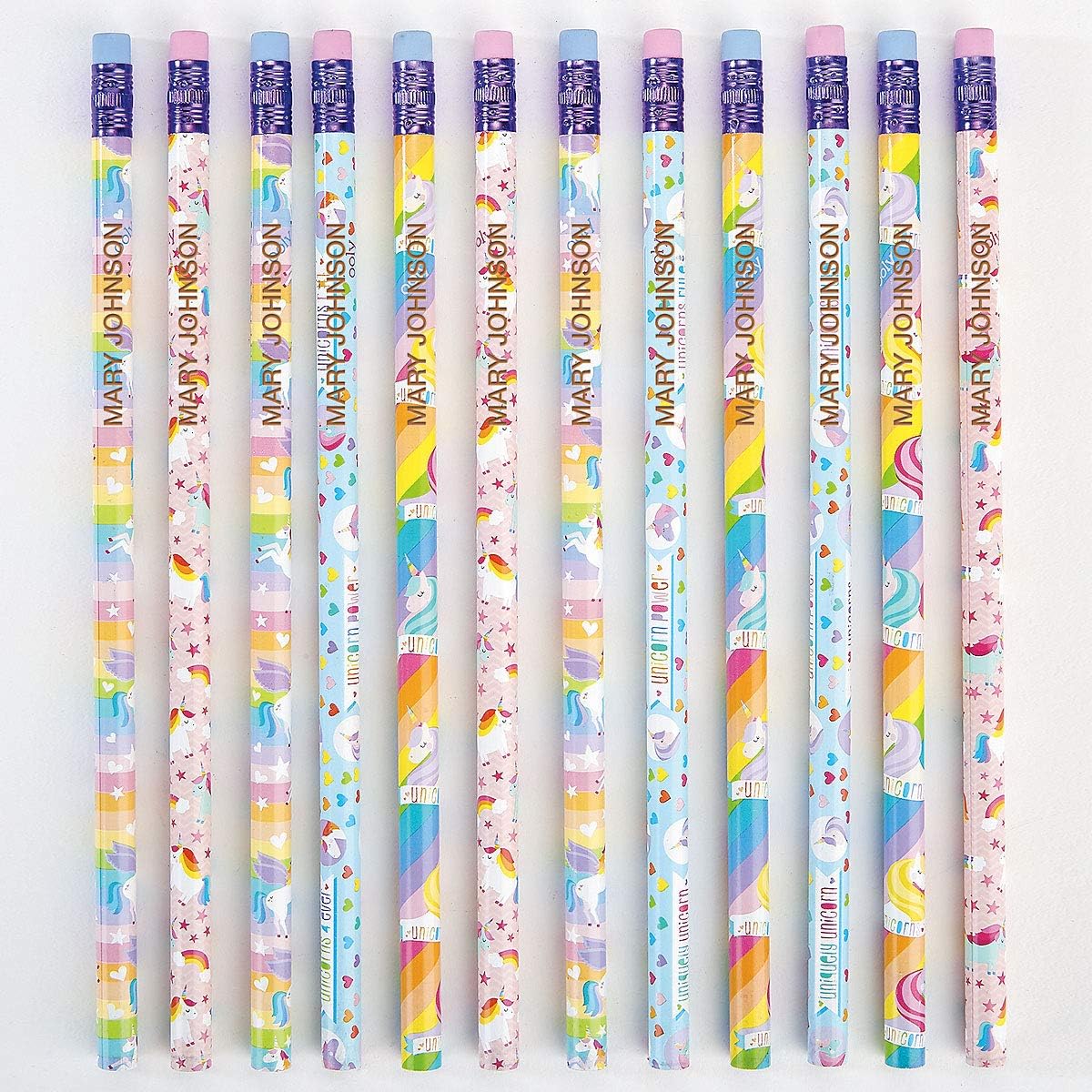 Lillian Vernon Lápices de unicornios personalizados, juego de 12, nombre grabado, lápices escolares de madera dura #2, regalo para niños
