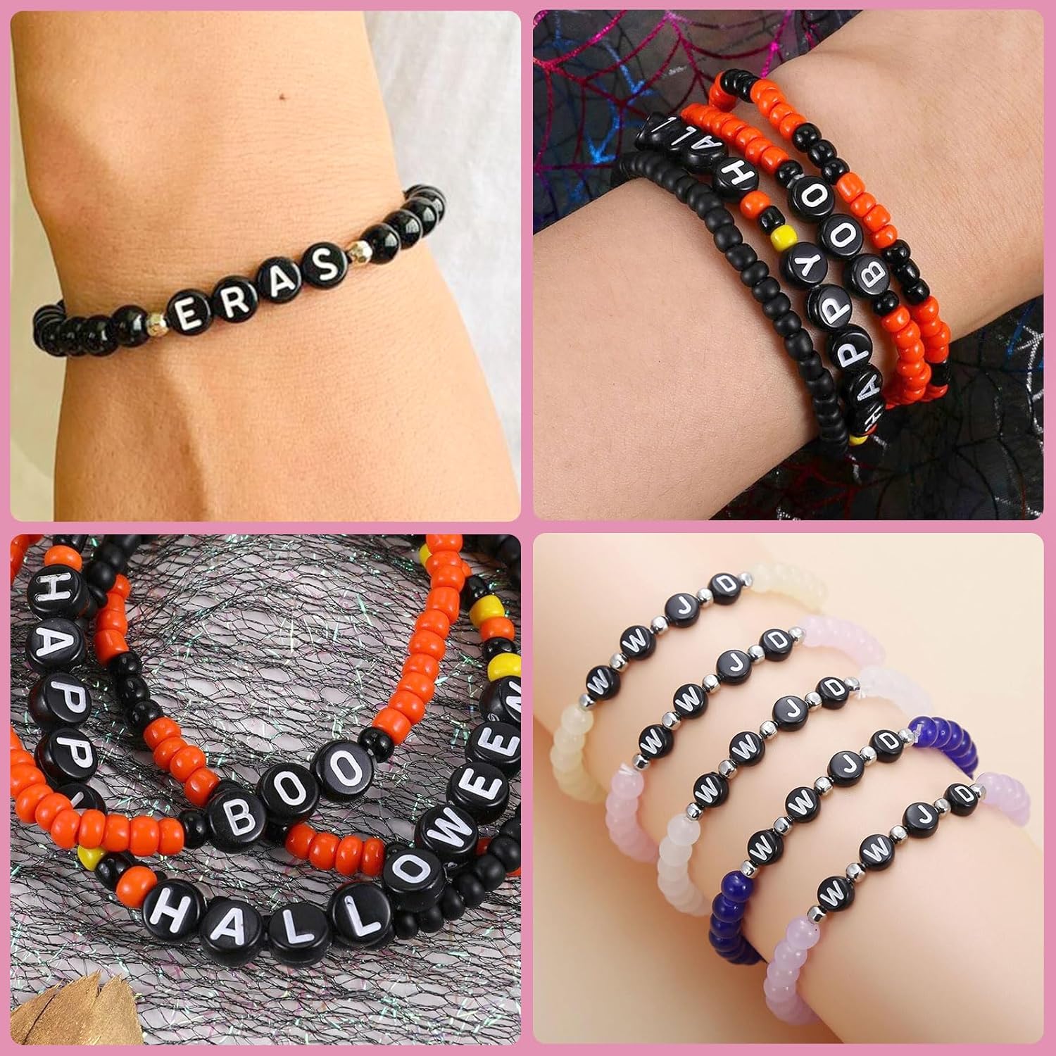 Long tiantian Kit de 1400 cuentas de letras negras, 28 estilos de cuentas del alfabeto para pulseras y fabricación de joyas